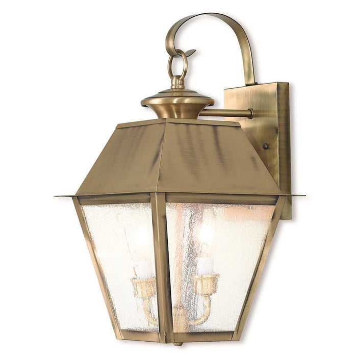 Livex Mansfield 2 Light Outdoor Wall Lantern, Antique Brass/Seeded - 2165-01