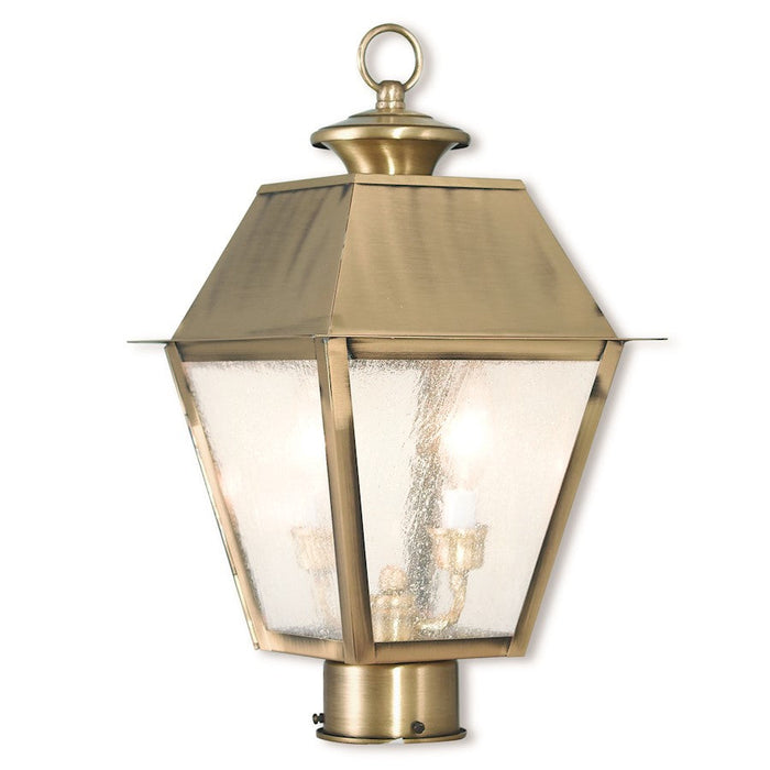 Livex Mansfield 2 Light Outdoor Post Top Lantern, Antique Brass/Seeded - 2166-01