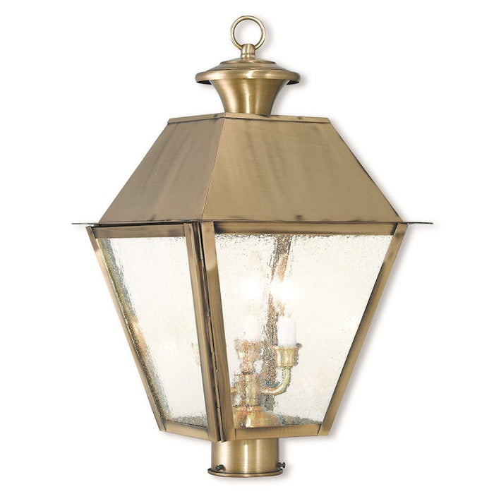 Livex Mansfield 3 Light Outdoor Post Top Lantern, Antique Brass/Seeded - 2169-01