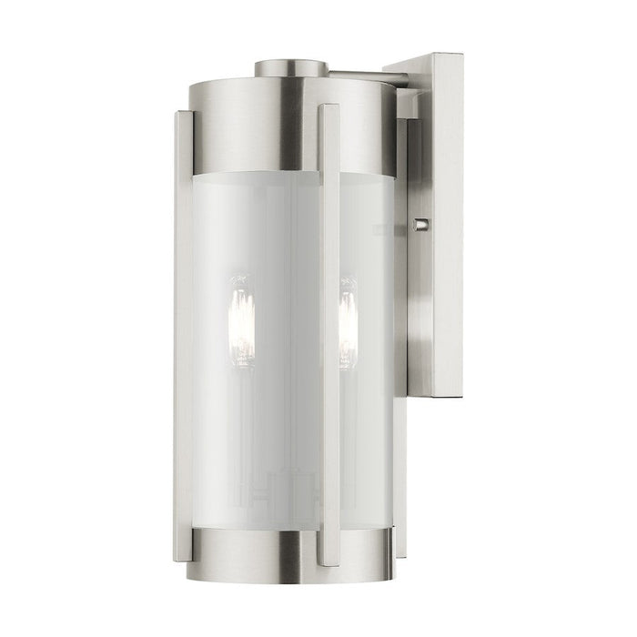 Livex Sheridan 2 Light Outdoor Wall Lantern, Nickel/EP Smoke - 22382-91