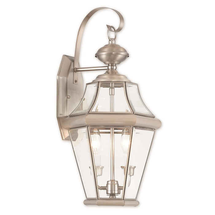 Livex Georgetown 2 Light Outdoor Wall Lantern, Nickel/Clear Beveled - 2261-91