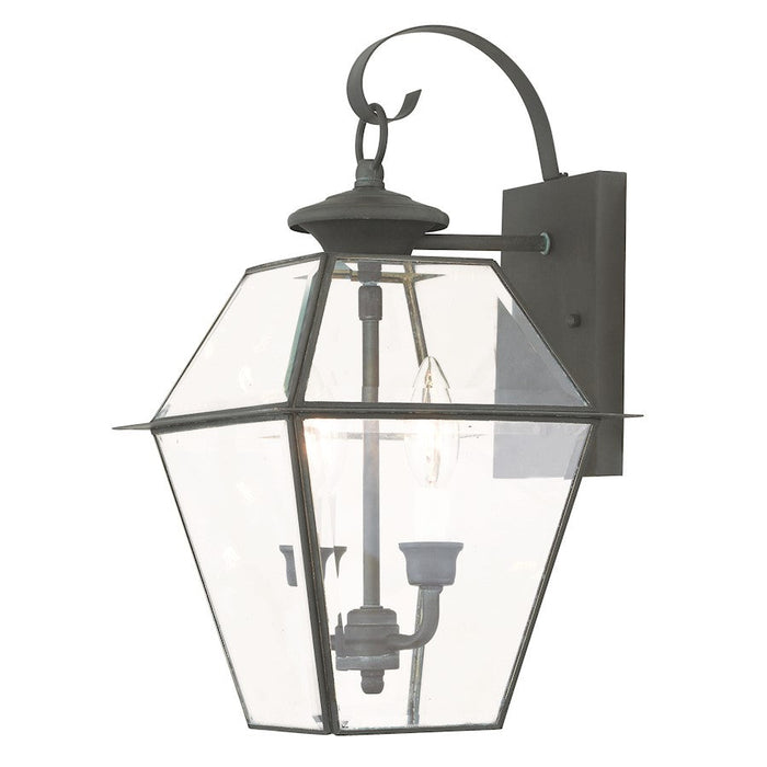 Livex Westover 2 Light Outdoor Wall Lantern, Charcoal/Beveled - 2281-61