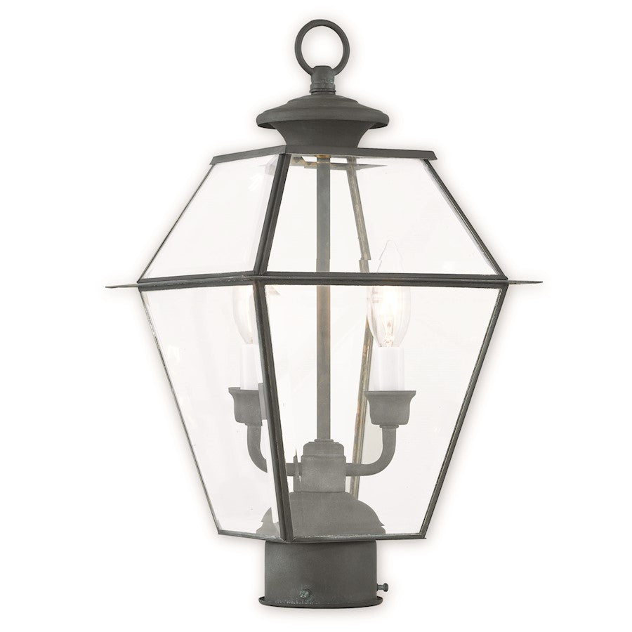 Livex Westover 2 Light Outdoor Post Top Lantern, Charcoal/Beveled - 2284-61