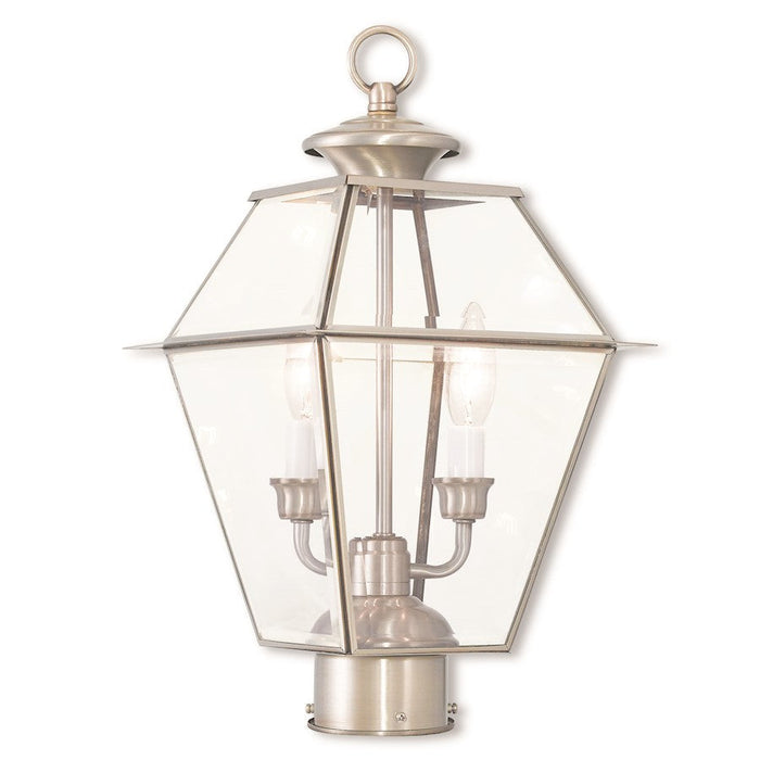 Livex Westover 2 Light Outdoor Post Top Lantern, Nickel/Clear Beveled - 2284-91