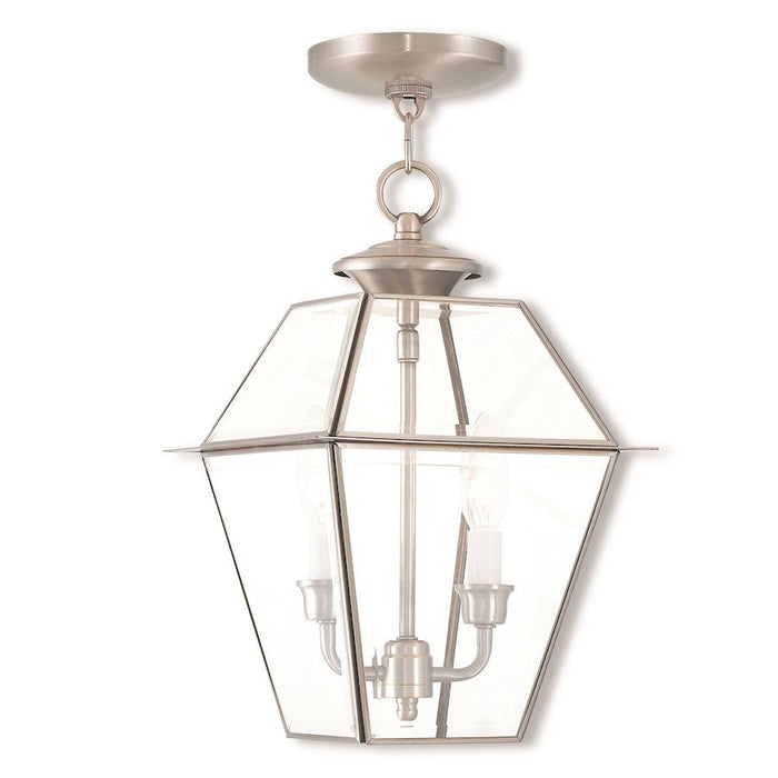 Livex Westover 2 Light Outdoor Pendant Lantern , Nickel/Clear Beveled - 2285-91