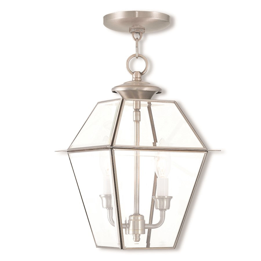 Livex Westover 2 Light Outdoor Pendant Lantern , Nickel/Clear Beveled - 2285-91