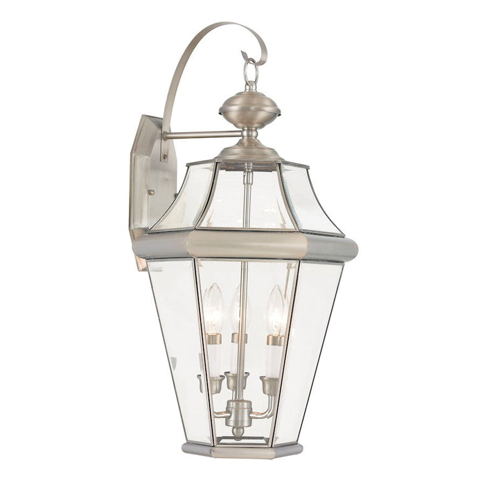 Livex Georgetown 3 Light Outdoor Wall Lantern, Nickel/Clear Beveled - 2361-91