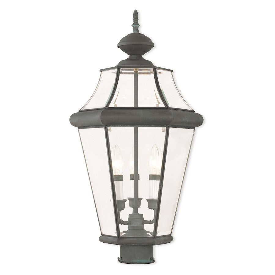 Livex Georgetown 3 Light Post Top Lantern, Charcoal/Clear Beveled - 2364-61