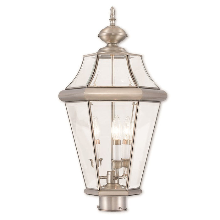 Livex Georgetown 3 Light Post Top Lantern, Nickel/Clear Beveled - 2364-91