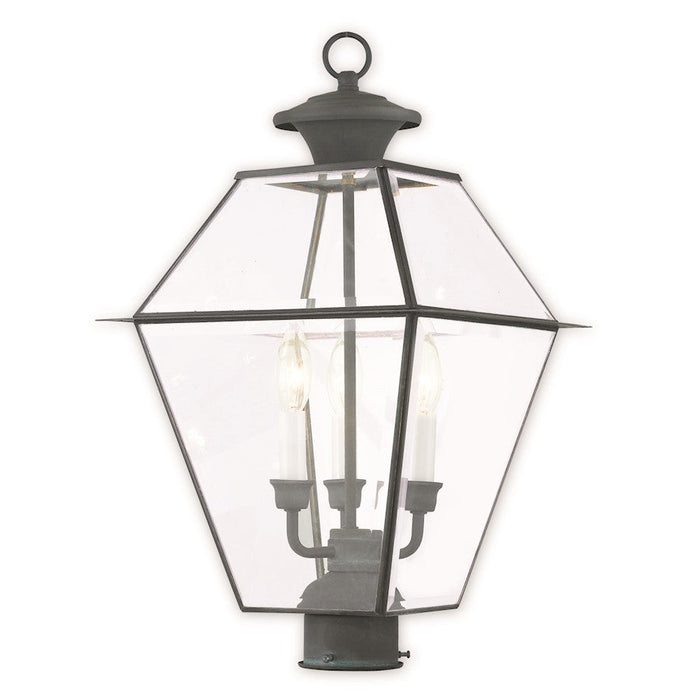 Livex Westover 3 Light Outdoor Post Top Lantern, Charcoal/Beveled - 2384-61