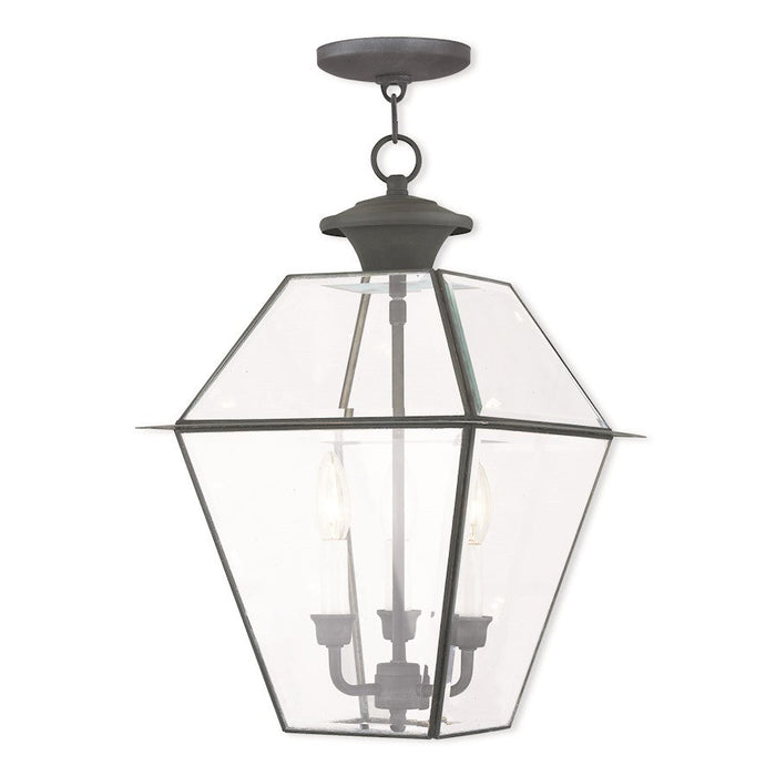 Livex Westover 3 Light Outdoor Pendant Lantern, Charcoal/Beveled - 2385-61