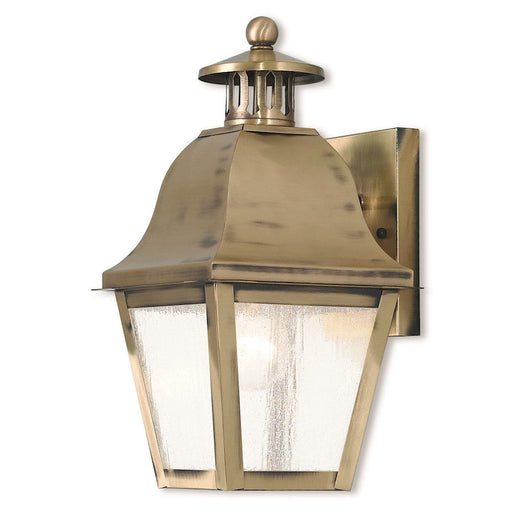 Livex Amwell 1 Light Outdoor Wall Lantern, Antique Brass/Seeded Glass - 2550-01