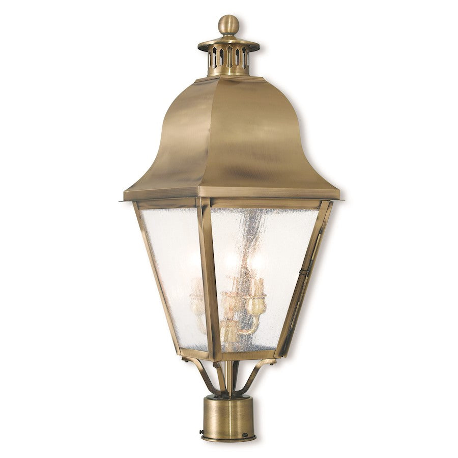 Livex Amwell 3 Light Outdoor Post Top Lantern, Antique Brass/Seeded - 2556-01