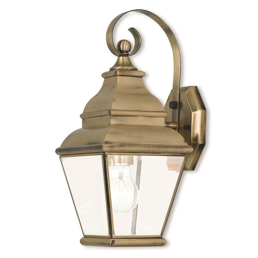 Livex Exeter 1 Light Outdoor Wall Lantern, Antique Brass/Beveled - 2590-01