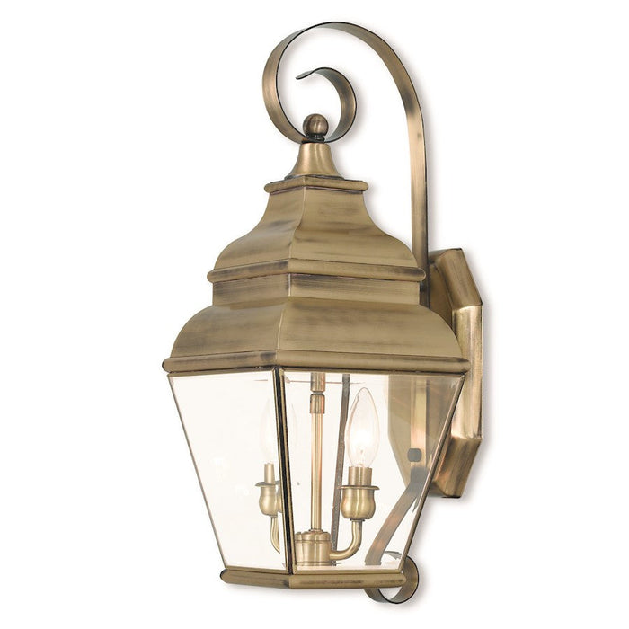 Livex Exeter 2 Light Outdoor Wall Lantern, Antique Brass/Beveled - 2591-01