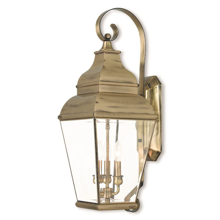 Livex Exeter 3 Light Outdoor Wall Lantern, Antique Brass/Beveled - 2593-01