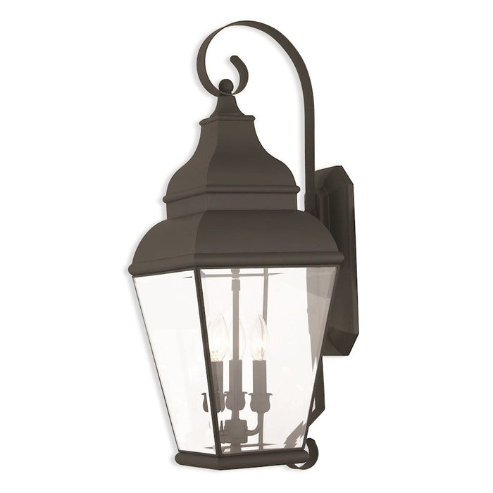 Livex Exeter 3 Light Outdoor Wall Lantern, Black/Clear Beveled Glass - 2593-04