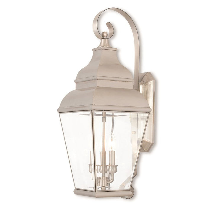 Livex Exeter 3 Light Outdoor Wall Lantern, Nickel/Clear Beveled Glass - 2593-91