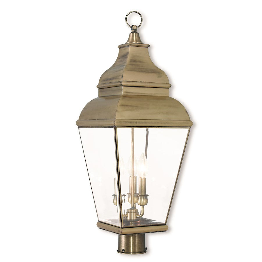 Livex Exeter 3 Light Outdoor Post Top Lantern, Brass/Clear Beveled - 2594-01