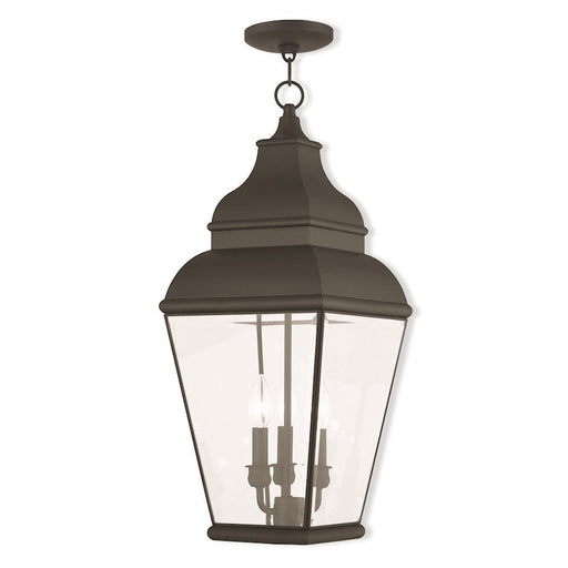 Livex Exeter 3 Light Outdoor Pendant Lantern, Black/Beveled - 2597-04