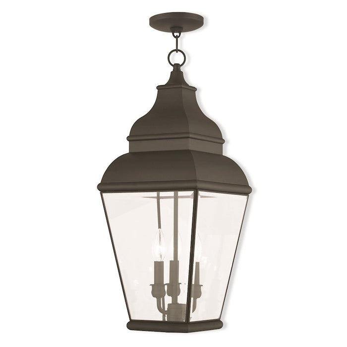 Livex Exeter 3 Light Outdoor Pendant Lantern, Black/Beveled - 2597-04