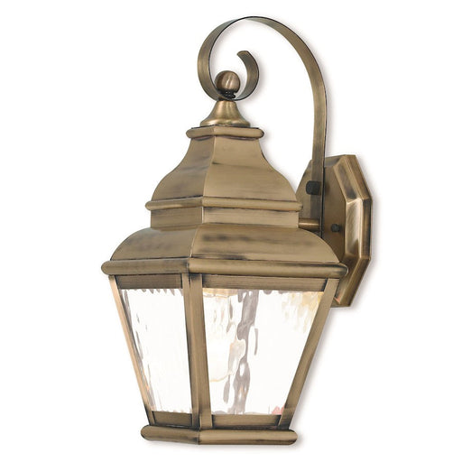 Livex Exeter 1 Light Outdoor Wall Lantern, Antique Brass/Clear Water - 2601-01