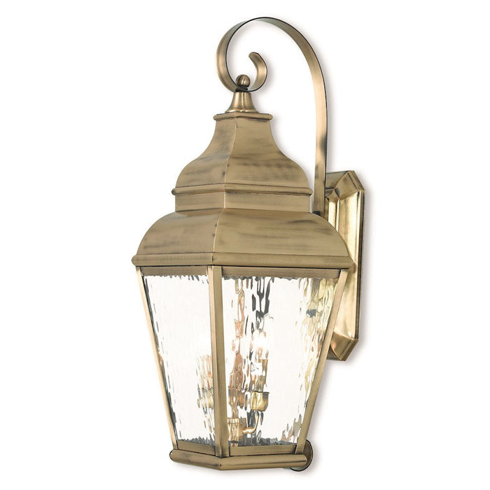 Livex Exeter 3 Light Outdoor Wall Lantern, Antique Brass/Clear Water - 2605-01