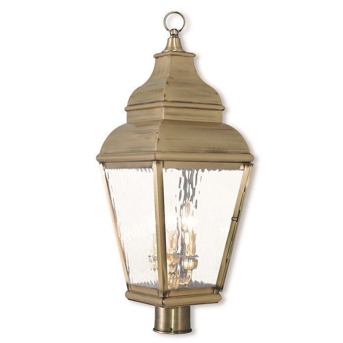 Livex Exeter 3 Light Outdoor Post Top Lantern, Brass/Clear Water - 2606-01