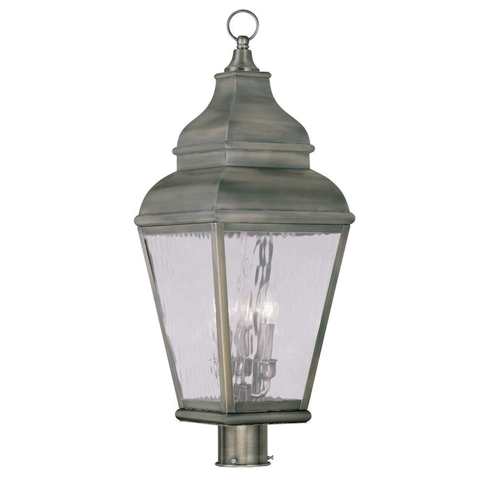 Livex Exeter 3 Light Outdoor Post Top Lantern, Pewter/Clear Water - 2606-29