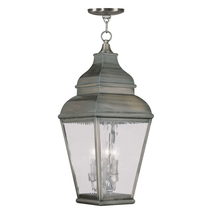 Livex Exeter 3 Light Outdoor Pendant Lantern, Pewter/Clear Water - 2610-29