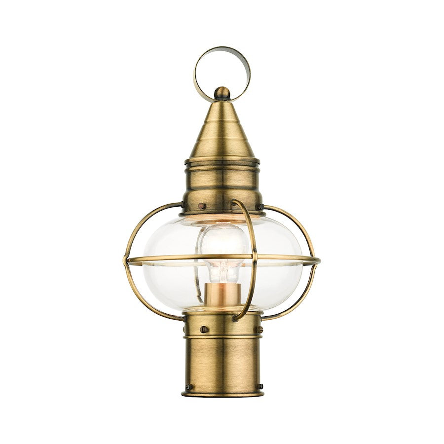 Livex Newburyport 1 Light Outdoor Post Top Lantern, Antique Brass - 26902-01