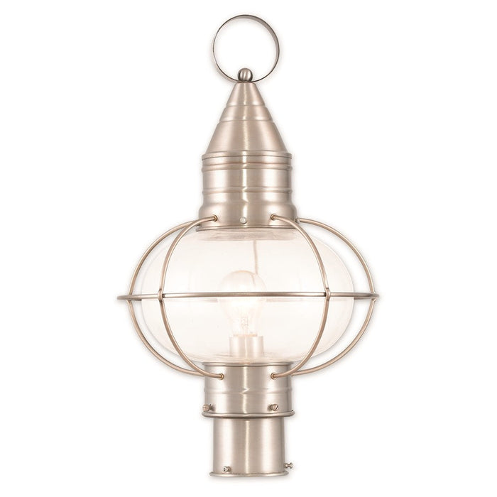 Livex Newburyport 1 Light Outdoor Post Top Lantern, Nickel/Clear - 26905-91