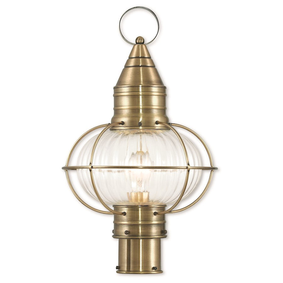 Livex Newburyport 1 Light 19" Outdoor Post Top Lantern, Antique Brass - 27005-01