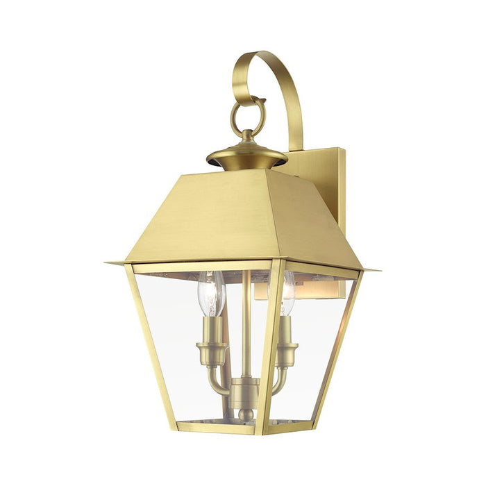 Livex Wentworth 2 Light Outdoor Medium Wall Lantern, Brass/Clear - 27215-08