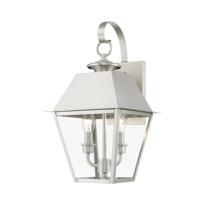 Livex Wentworth 2 Light Outdoor Medium Wall Lantern, Nickel/Clear - 27215-91