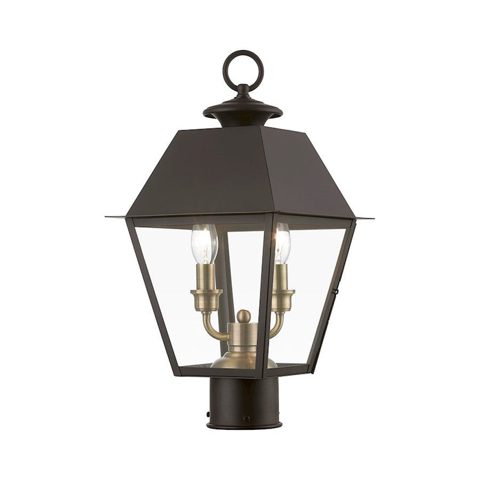 Livex Wentworth 2 Light Outdoor Med Post Lantern, Bronze/Brass/Clear - 27216-07