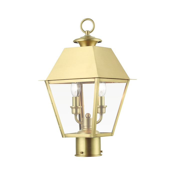 Livex Wentworth 2 Light Outdoor Medium Post Lantern, Brass/Clear - 27216-08