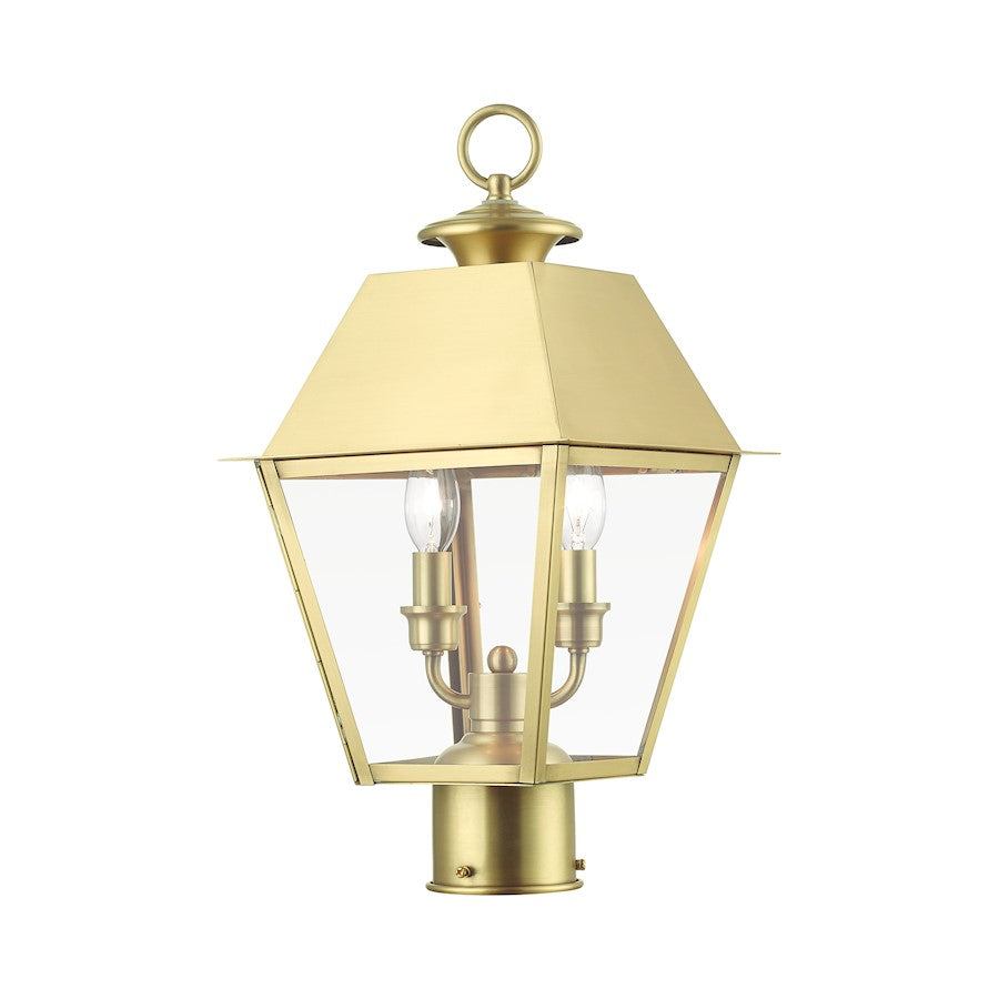 Livex Wentworth 2 Light Outdoor Medium Post Lantern, Brass/Clear - 27216-08