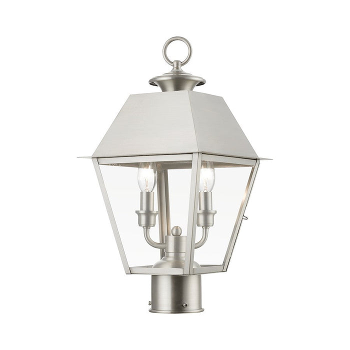 Livex Wentworth 2 Light Outdoor Medium Post Lantern, Nickel/Clear - 27216-91