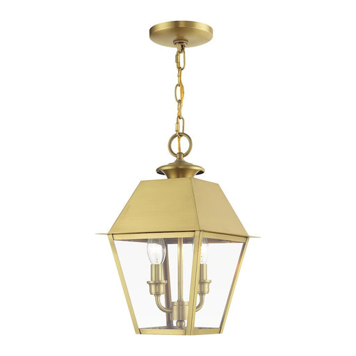 Livex Wentworth 2 Light Outdoor Medium Pendant Lantern, Brass/Clear - 27217-08