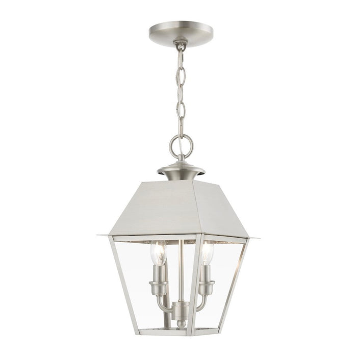 Livex Wentworth 2 Light Outdoor Medium Pendant Lantern, Nickel/Clear - 27217-91