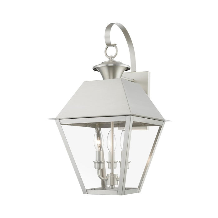 Livex Wentworth 3 Light Outdoor Large Wall Lantern, Nickel/Clear - 27218-91