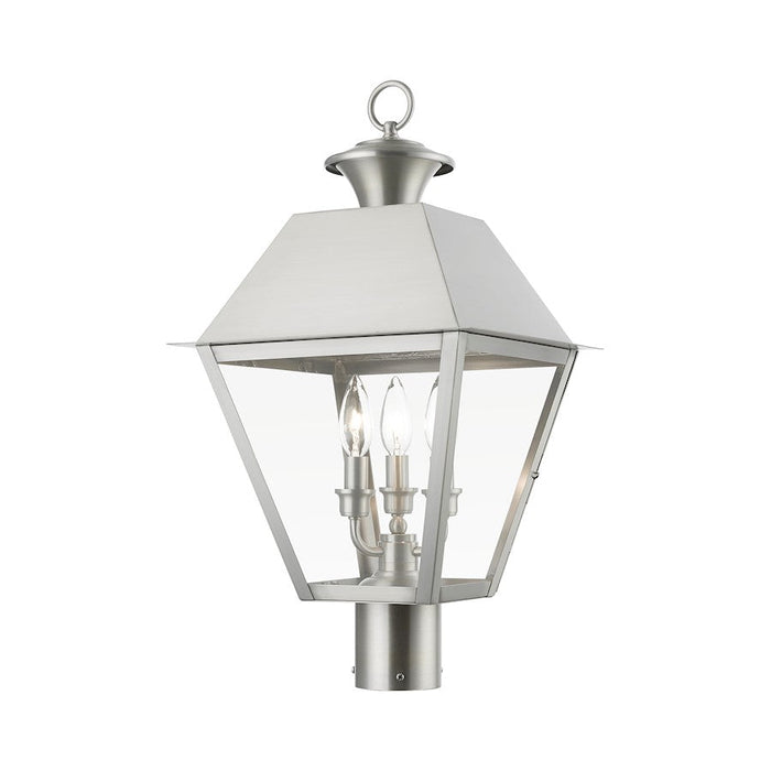 Livex Wentworth 3 Light Outdoor Large Post Lantern, Nickel/Clear - 27219-91