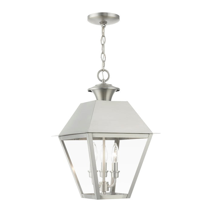 Livex Wentworth 3 Light Outdoor Large Pendant Lantern, Nickel/Clear - 27220-91