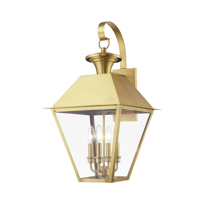 Livex Wentworth 4 Light Outdoor Extra Large Wall Lantern, Brass/Clear - 27222-08