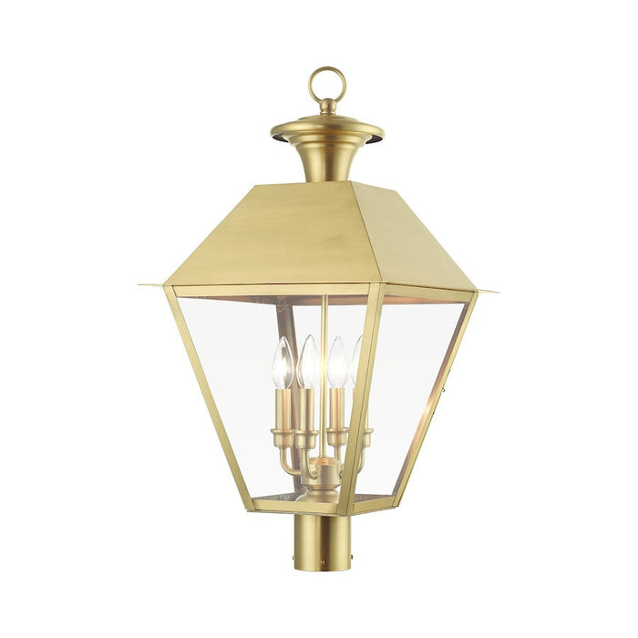 Livex Wentworth 4 Light Outdoor Extra Large Post Lantern, Brass/Clear - 27223-08