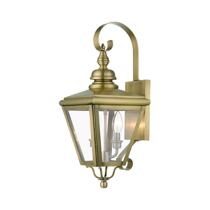 Livex Adams 2 Light Outdoor Medium Wall Lantern, Brass/Nickel/Clear - 27372-01