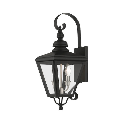 Livex Adams 2 Light Outdoor Medium Wall Lantern, Black/Nickel/Clear - 27372-04