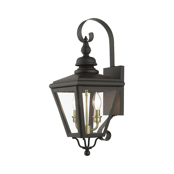 Livex Adams 2 Light Outdoor Medium Wall Lantern, Bronze/Brass/Clear - 27372-07