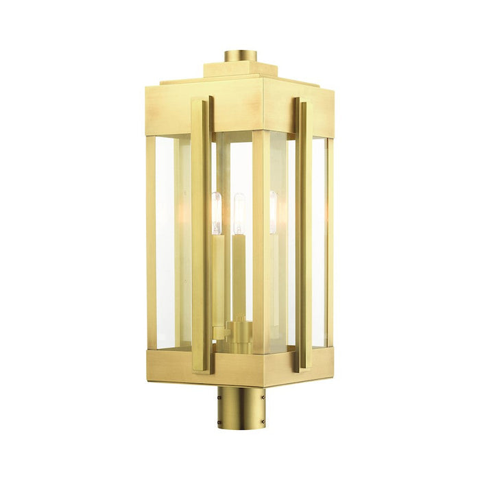 Livex Lexington 3 Light Outdoor Post Top Lantern, Natural Brass - 27717-08